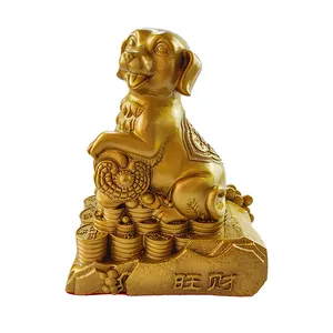 Prix de gros statue vintage en cuivre produits maison fengshui décor à la maison métal laiton doré zodiaque chien ornements sculpture en laiton