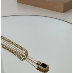 Collar de Cadena Doble con Esmalte Negro Cuadrado, Estilo Retro Minimalista Europeo y Americano, de Alta Gama - Product Image 6