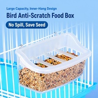 Mangeoire transparente anti-éclaboussures pour oiseaux avec couvercle et perchoir pour perruches et calopsittes, bac d'alimentation pour cage