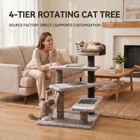 Arbre à chat de luxe en bois à quatre niveaux avec plateformes rotatives, poteaux en corde de sisal et lit supérieur pour chats d'intérieur - Durable