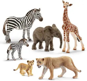 Juguetes personalizados de animales de Safari para niños de 3 + 6 piezas Juego de juguetes de animales salvajes para mamá y bebé