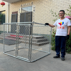 屋外犬の実行犬小屋パネル通気性のある屋根とジッパー閉鎖動物パターンデザインの亜鉛メッキチェーンリンクメタル - Product Image 3