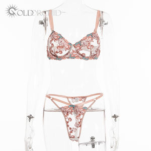 Penjualan laris lingerie wanita motif bunga wanita lingerie anggrek emas wanita 2 potong set lingerie - Product Image 4