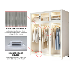 Armoire en acier personnalisée <span class=keywords><strong>avec</strong></span> 6 portes battantes en polycarbonate incassable, placard de rangement pour chambre à coucher <span class=keywords><strong>avec</strong></span> tringle de suspension et étagères - Product Image 3
