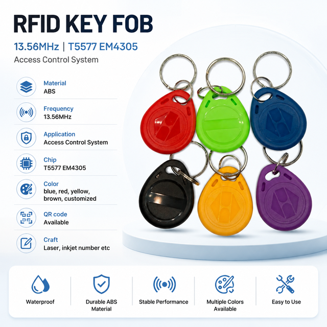 125Khz Rewritable RFID Keyfob with T5577 EM4305 Chip ABS Material Access Control Key Fob 13.56MHz Frequency