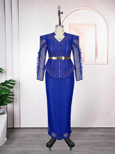 Tradition bâton diamant <span class=keywords><strong>Bazin</strong></span> Robe de soirée de mariage 2 pièces ensemble Polyester hauts jupes Dashiki Ankara Robe tenue africaine pour les femmes - Product Image 3