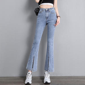 Women's High Waist Straight Leg Jeans Size XL Breathable Denim Bow Crystal Decoration Dark Wash Random Style High Street Animal - Product Image 5