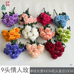 Bouquet de roses en soie, 9 têtes, style naturel fait main, décoration de mariage, fleurs artificielles pour arche et plafond, Chine - Product Image 3