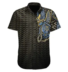 Mythologie nordique dieu roi Odin LOGO Design chemise pour hommes col montant à manches courtes chemise décontractée imprimer chemise pour hommes à la demande