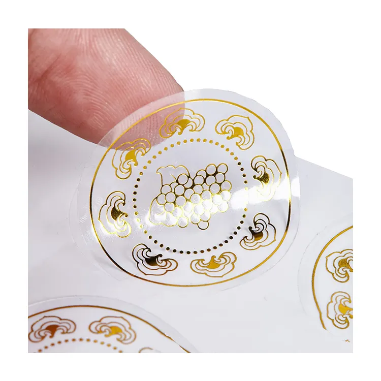 Impresión personalizada en caliente, pegatinas de pvc de lámina de oro transparente, etiqueta de logotipo transparente, buen precio