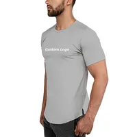 2021 облегающая футболка с изогнутым подолом с разрезом для тренажерного зала, фитнеса, мужские футболки с индивидуальным принтом