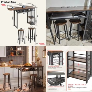 Custom-made cross-border foreign trade high counter <b>bar</b> <b>table</b>, home use wall-mounted wooden minimalist dining <b>table</b> and chair - Product Image 1