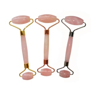 100% naturale rosa pietra di quarzo argento rullo facciale in <span class=keywords><strong>giada</strong></span> saldato struttura in metallo <span class=keywords><strong>massaggiatore</strong></span> per il <span class=keywords><strong>viso</strong></span> - Product Image 2