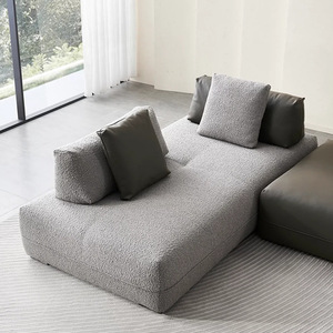 أريكة إيطالية بسيطة على شكل حرف L بدون ظهر أو مسند للذراعين، مصنوعة من القماش أو الجلد الأصلي أو الإسفنج، أريكة سرير للمنزل بأرجل خشبية - Product Image 4