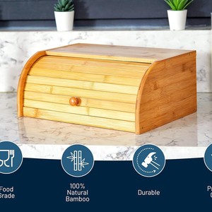 Bamboo Bread <b>Storage</b> <b>Box</b> <b>Small</b> Covered Desktop Organizer For Kitchen Use - Product Image 5