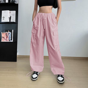Nuovi arrivi Y2k vestiti Harajuku Hippie coreano moda <span class=keywords><strong>donna</strong></span> pantaloni <span class=keywords><strong>Cargo</strong></span> paracadute grigio coulisse vita Casual Streetwear - Product Image 3