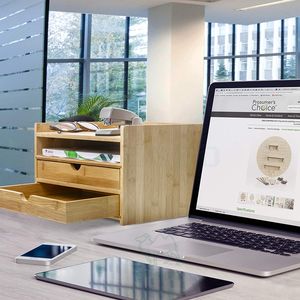 Organizador de escritorio de bambú para oficina y hogar, organizador de 3 niveles con cajones de tamaño carta para el hogar o la oficina - Product Image 2