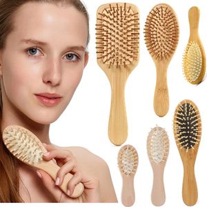 En stock al por mayor Cepillo para el cabello de bambú natural, tipo pala portátil con mango de madera y peine de masaje con almohadilla de aire - Product Image 1