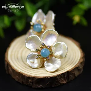 925 Sterling Silver Natural Baroque Pearl Stud Earring untuk Wanita Bunga Anting Mewah Perhiasan Grosir