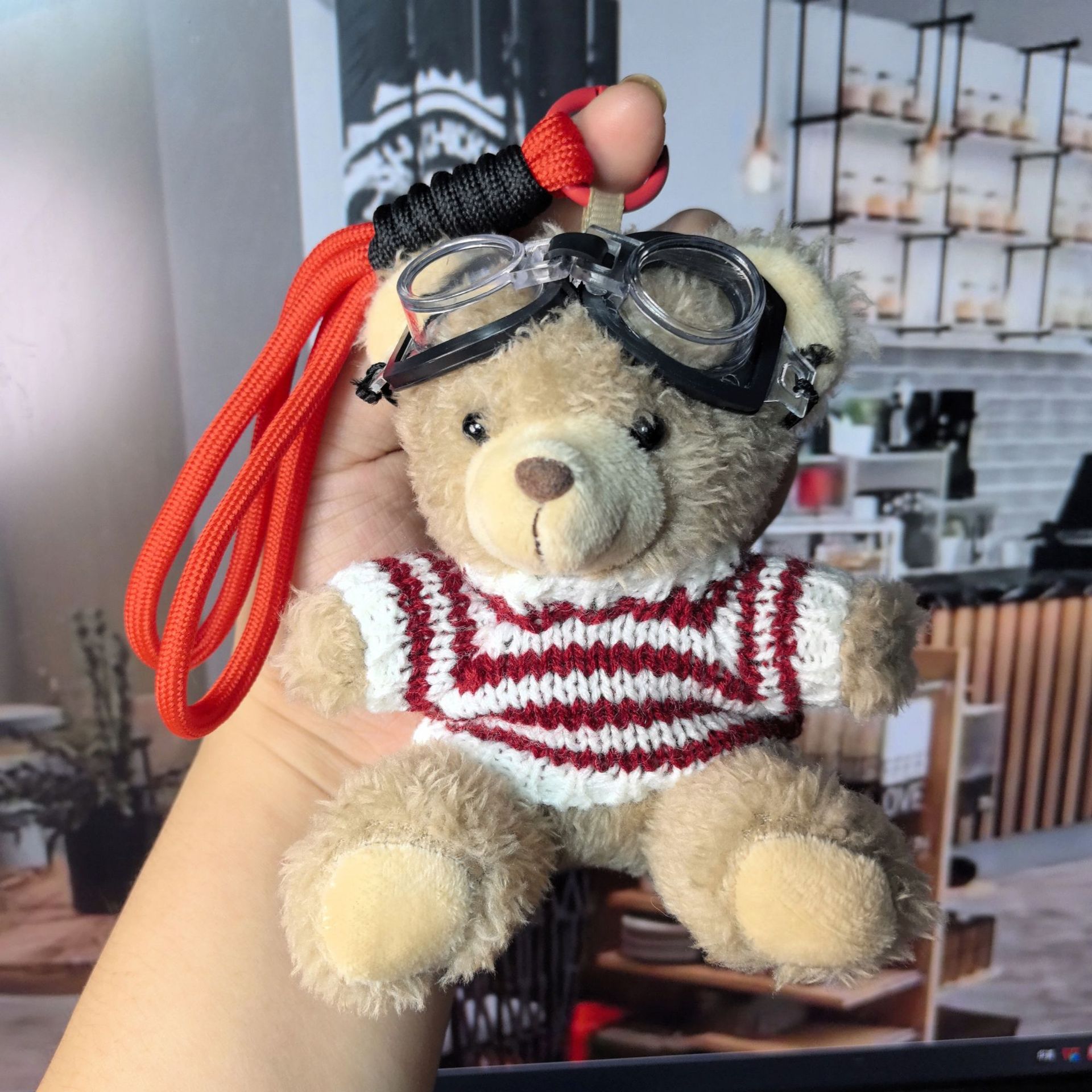 4 pouces-boucle de corde couleur ours champagne-[rouge et blanc]]