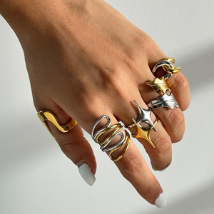 Ensemble de bagues colorées à motifs géométriques étoiles, bijoux de mode pour femmes, cadeau en acier inoxydable et titane - Product Image 3