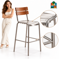 Tabouret de bar industriel en métal pour îlot de cuisine, bar à domicile, café, avec dossier en lattes de bois et repose-pieds