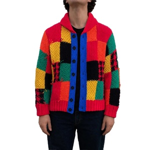 Handmade Embroidered Patchwork <b>Cardigan</b> Multicolor Knit Sweater Custom Crochet Oversized Color Block 100% Cotton - Product Image 2