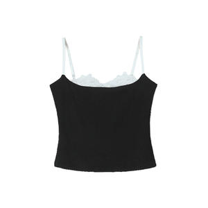 Camisola con ribete de encaje dulce y picante para mujer, color negro café, fibra acrílica N8910, corte ajustado, capa interior - Product Image 1