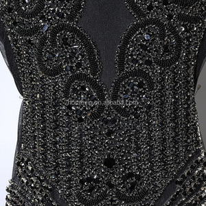 W031 패션 하이 퀄리티 럭셔리 크리스탈 패브릭 플랫 백 바느질-온 모티프 라인 석 메쉬 바디 아플리케 어둠 속에서 빛 - Product Image 6