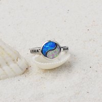 Bague Aloha en opale bicolore |   Bande de mode de style hawaïen argentée