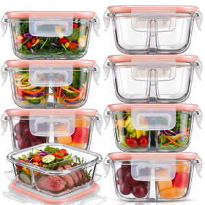 Lonchera Cuadrada Redonda de Vidrio Ámbar, Recipientes Herméticos de Vidrio para Alimentos con Tapa a Presión, Reutilizables para Preparación de Comidas - Product Image 1