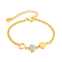 Bracelet chic en acier inoxydable avec triple cœur, incrusté de zircons brillants, chaîne cubaine pour femme, bijoux