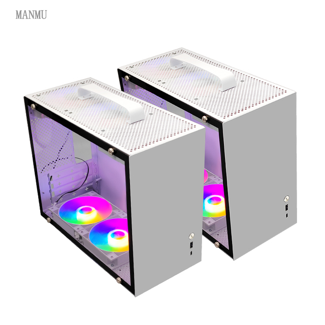 MANMU OEM Portable Mini ITX Desktop Mid Tower Computer Case White Transparent CPU Gaming Cabinet with Fan MicroATX Style