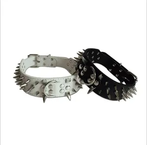 Wholesale PU Leather Dog Collar with Black Bullet Nail Rivet Pet Dog Cat Collar