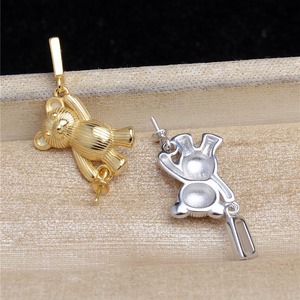 Pendentif en argent S925 en forme d'ours ballon avec support vide pour perle, accessoires de pendentif lisses à faire soi-même, support vide pour perle plaqué, emballé dans un sac - Product Image 2