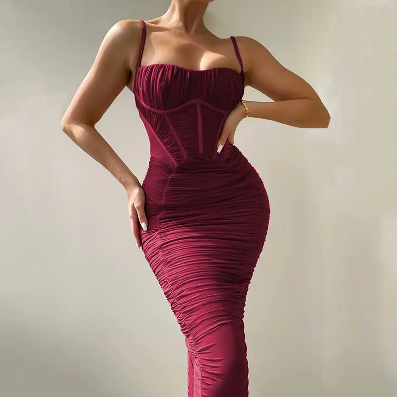 OJW063247 High quality summer boutique sleeveless elegant hot sexy girls mesh maxi dress for women