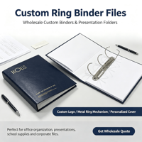 Carpeta de Anillas A4 al por Mayor, Carpeta de Tapa Dura de Cuero Sintético de Primera Calidad, Logotipo Estampado en Relieve Personalizado para Documentos Comerciales, Kits de Marca