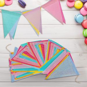 <span class=keywords><strong>Guirlande</strong></span> de fanions triangulaires en satin imitation toile de jute Bashida, 120 drapeaux/72 pieds, décorations de fête d'anniversaire en plein air, pastel - Product Image 6