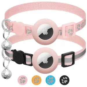 Petdom Airtag Cat Collar Breakaway com Bell Nylon Reflexivo Ajustável Gps Heavy Duty Training Tracker Airtag Dog Cat Collar