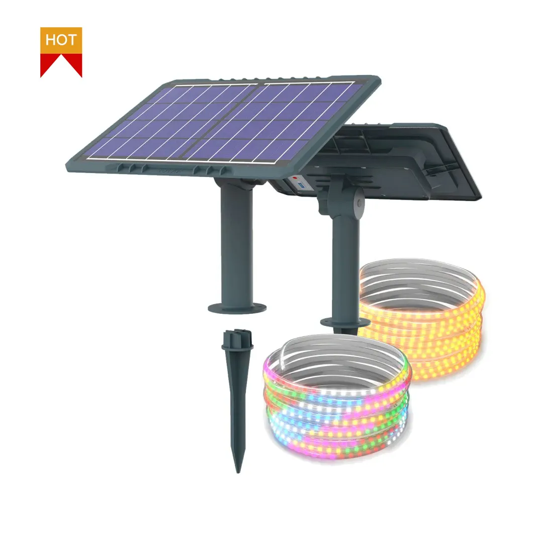 2023 china manufacturer garden 5 meter solar color changing rgb led outdoor light stripst wireless smart sensor battery powered