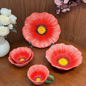 Platos de Cerámica de Alta Calidad para Postre, Platos para Cena, Tazones para Ensalada, <span class=keywords><strong>Vajilla</strong></span> Creativa de Porcelana con Diseño de Flores Amarillas - Product Image 4