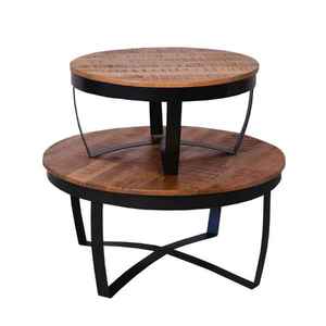 Muebles Industriales de Diseño Moderno, Mesa de Centro de Madera Maciza con Base de Hierro, Mesa de Centro para Hotel y Cafetería, Mesa de Té - Product Image 2
