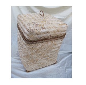 Meilleur prix - Coffre de rangement en bambou naturel fait main avec couvercle - Panier tissé rustique pour garde-manger, salon et bureau - Product Image 6