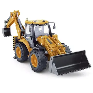 Huina 1704 1:50 Roda Mobil Excavator Bulldozer Menggabungkan Konstruksi Truk Paduan Traktor Logam Kembali Cangkul Diecast Backhoe Loader Mainan