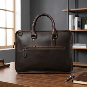MORGANS INDUSTRIES Classic Cowhide Leather Crossbody Laptop Briefcase Zipper Closure Top Handle Durable Protective Portable - Product Image 3