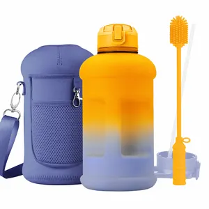 New design 1L 2.2l half gallon plastic PETG gym sports body building water bottle food grade with sleeves