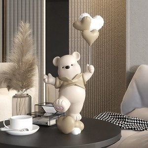 Statue di <span class=keywords><strong>Orso</strong></span> in Stile <span class=keywords><strong>Crema</strong></span> con Palloncino, Artigianato in Resina, Ornamento da Scrivania, Decorazione per Ingresso, Angolo Mobile TV, Regalo per Arredamento Casa - Product Image 1
