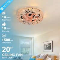 Plafonnier LED en cage avec ventilateur, télécommande, 6 vitesses, corde de chanvre E27, pour chambre à coucher, intérieur, de bonne qualité