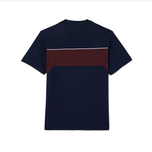 T-shirt pour homme en tricot slub respirant, color block, surface texturée, tissage naturel, empiècements contrastants, coupe décontractée, streetwear d'été - Product Image 1