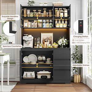 Armoire de cuisine moderne SENYU de 71 pouces avec portes en verre, éclairage LED et station de charge - Product Image 2